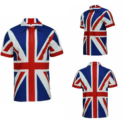 Buy Men's Union Jack Shirt Lapel Short Sleeve T-Shirt For The Queens Jubilee • 12.79£