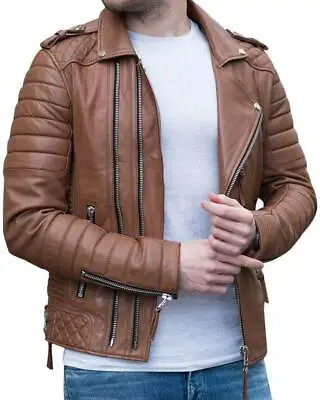 Buy Genuine Leather Jacket For Men In Brown Real Lambskin Slim Fit Biker Style Retro • 37£