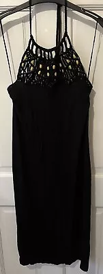 Buy Next Black Crochet Wooden Bead Detail Halterneck Lightweight Dress Uk 10 Petite • 18.95£