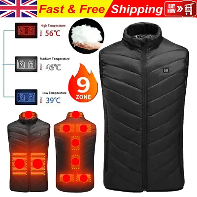 Buy Men USB-Electric Heated Vest Jacket 9-Zone Warm Up Heating Pad Cloth Body Warmer • 12.99£