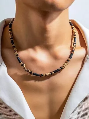 Buy Wooden Bead Necklace Chain Mens Womens Surfer Beach Jewellery, Gift Bag Inc • 5.80£
