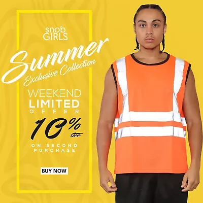 Buy Hi Vis Viz Work Utility Sleeveless Round Neck T-Shirt Warning Tank Top Vest • 10.99£