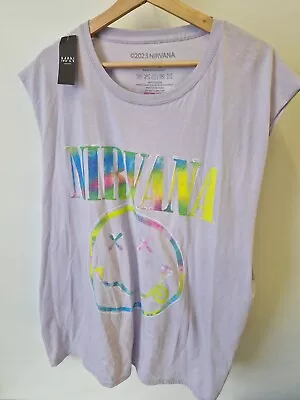 Buy Nirvana Vest Sleeveless Lilac Size Large Smiley Grunge Kurt Cobain BNWT  • 5.99£