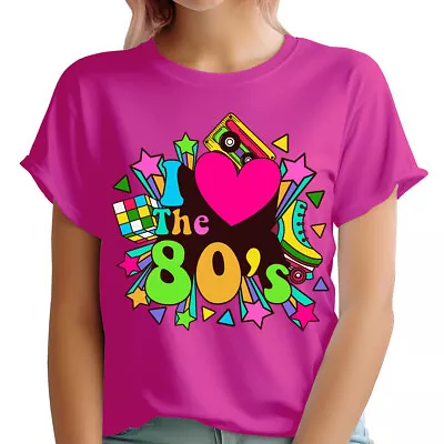 Buy I Love The 80s Fancy Dress Globe Hen Party Neon Festival Womens T-Shirts #GVE6 • 9.99£