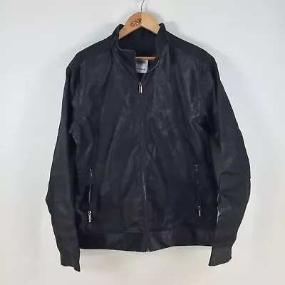 Buy Kenneth Charles Mens Bomber Jacket Size L Black Faux Leather Long Sleeve 059217 • 18.94£