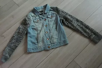 Buy Ci Sono Faded Blue Denim Jacket With Contrast Sleeves Western Cowgirl UK10/12 • 4.50£