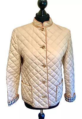 Buy Immaculate Aquascutum Beige Quilted Jacket Coat Size 8 Check Lined • 27.99£