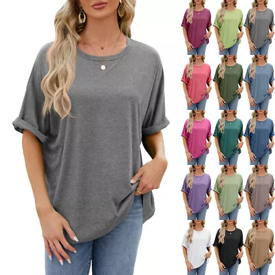 Buy Womens Summer Short Sleeve Tee Tops Ladies Tunic Blouse T-Shirts Round Neck Tee • 9.79£