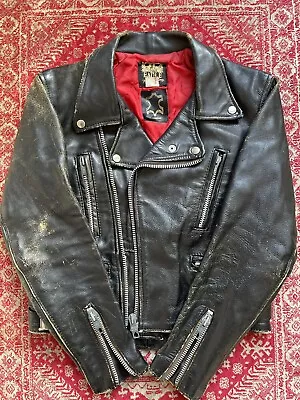 Buy Vintage 70’s Cropped Motorcycle Leather Jacket XS S 6 8 Black Biker Rock Punk • 75£