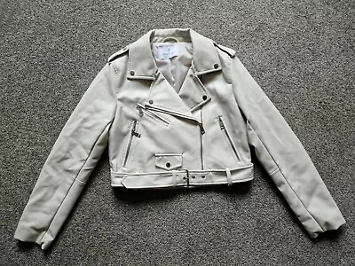 Buy Ladies Crop Leather Look Biker Jacket FIT UK SIZE 10-12 • 10.99£