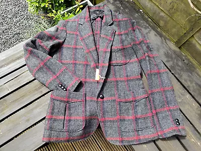 Buy Monitaly 100% Wool Plaid Blazer Jacket Red Grey Size 40 (M/L) • 95£
