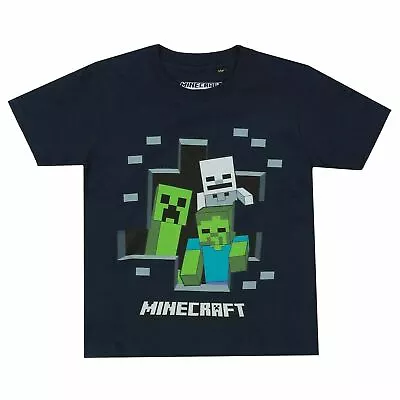 Buy Minecraft Boys T-shirt Busting Out Creeper Navy Kids 3-8 Years Official • 7.99£