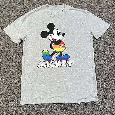Buy Disney Pride Mickey Mouse Rainbow T Shirt Unisex Size Medium Grey Graphic Tee • 7.95£