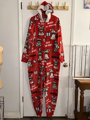 Buy GRUMPY CAT Christmas Zip One Piece Hooded Pajamas Sleepwear Red Women’s Sz XXL • 19.89£