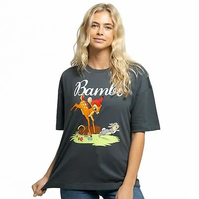 Buy Official Disney Ladies Oversized T-Shirt Bambi Springing Grey Sizes S - XL • 10.49£