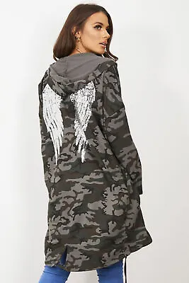 Buy New Ladies Sequin Angel Wings Back Over-sized Hoodie Jacket Coat Cardigan 8-24 • 19.99£