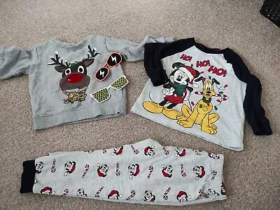 Buy Xmas Cute Christmas Jumper  Reindeer +Accessories (m&s) And Disney Pj 2-3 Years  • 1.99£