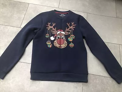 Buy Next Christmas Jumper WORN TWICE Size S Rudolph Bauble Navy Sweatshirt Jumper • 8.99£