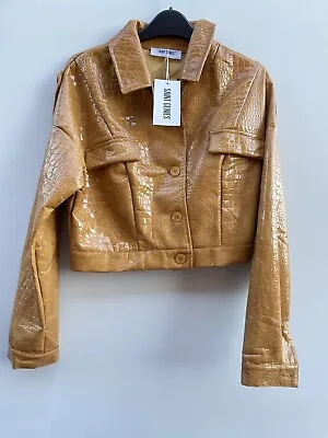 Buy Saint Genies Moc Croc Faux Leather Tan Cropped Jacket Size 6 8 BNWT • 22.99£