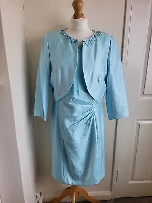 Buy Precis Petite Dress And Jacket Size 18 Turquoise Mother Of Bride Beaded • 39.99£