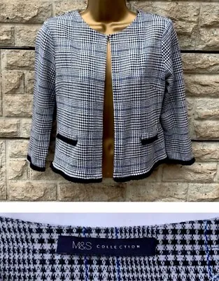 Buy Ladies M&S Collection Grey Mix Check Fringed Edging Short Blazer Jacket UK 8 • 5.99£