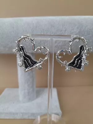 Buy New Silver & Black Metal Rose Thorn Heart Earrings. Costume Jewellery  • 5.50£