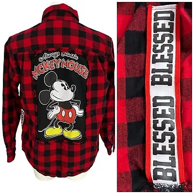 Buy Upcycled Flannel Shirt Womens Large Mouse Red Plaid Country Grunge Campfire • 39.76£