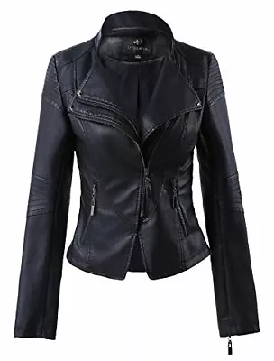 Buy Womens Slim Lapel Faux Leather Zip Up Classical Bomber Moto Jacket Size 42 • 29.95£