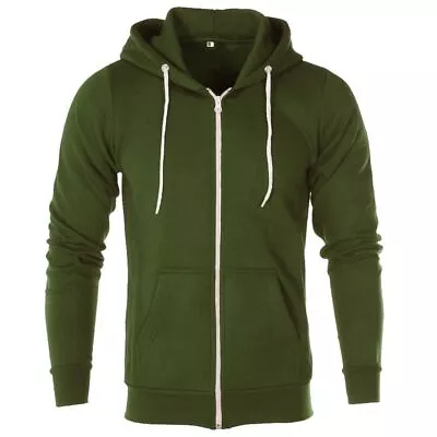 Buy Zip Fleece Hoodie Olive Plain American Zip Jacket Hooded Men Top Zipper M - 4XL • 9.95£