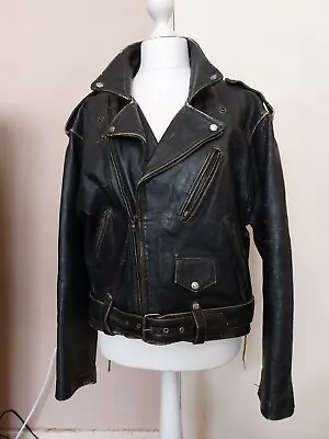 Buy Sexy Biker Jacket - Genuine Leather - Distressed - Large - New Look • 79.99£