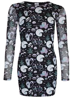 Buy The Nightmare Before Christmas Dress Glitch All Over Print Bodycon Mesh Women's • 34.99£