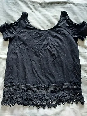 Buy Black Top With Open Embroidered Hem And Open Shoulders Size 8 By New Look  • 6£