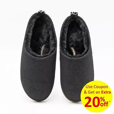 Buy M&S Womens Slippers Black Felt Faux Fur Lined Mule Slip On Comfort Vegan Warm • 15.95£