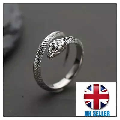 Buy 925 Sterling Silver Snake Ring Adjustable Ring Women Men Jewellery UK Gift • 5.99£