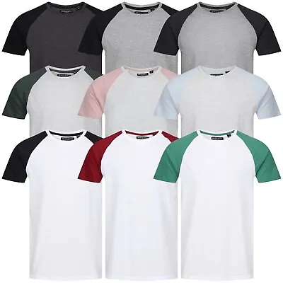 Buy Mens T Shirts Short Sleeve Raglan Round Crew Neck Tees Plain Casual Contrast Top • 5.99£