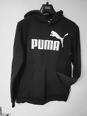 Buy Puma Boys Age 15-16 Black Sports Hoodie Jumper  Spell Out Logo White • 8.50£