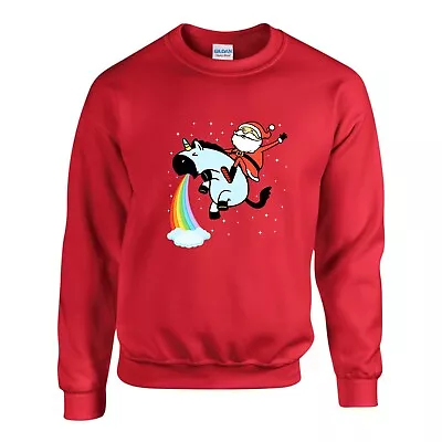 Buy Santa Unicorn Christmas Jumper, Funny Santa Hat Ugly Xmas Sweatshirt Unisex Top • 19.99£
