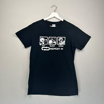 Buy Eat Sleep Game Repeat T Shirt Mens Small Black Crew Neck Short Sleeve Cotton • 5.99£