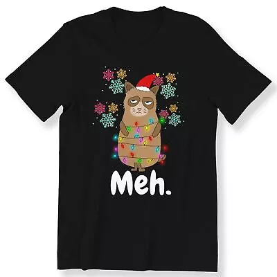 Buy Christmas Meh Grumpy Funny Cat Men's Ladies Kids  T-shirt Christmas Gift Top • 9.99£