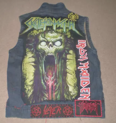 Buy Heavy Metal Denim Vest Skeletonwitch Metallica Slayer Iron Maiden Patches Punk • 94.03£