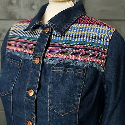 Buy Denim Jacket In A Vintage Reworked Distressed Embroidered Style Label Size UK 10 • 14.50£