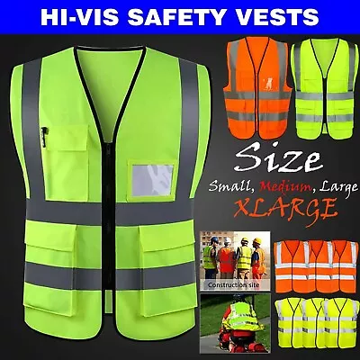 Buy Hi Vis Viz Vest High Visibility Work Waistcoat With Phone & Id Pockets Yellow • 4.89£