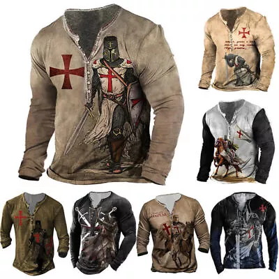 Buy Medieval Knights Templar Crusade Men's 3D Printed Long Sleeve T-Shirts Tee Tops • 15.23£