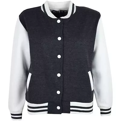 Buy Kids Girls Baseball Charcoal Jacket Varsity Style Plain School Jacket Top 5-13 Y • 11.99£