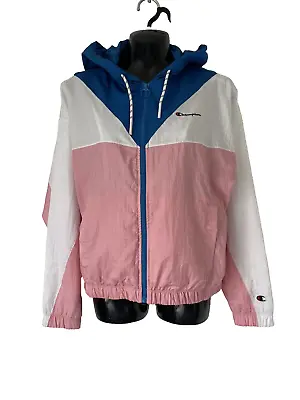 Buy Champion White Pink Sports Hoodie Size Small 8 10 Blue Hood & Trim Mesh Lining  • 15£
