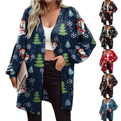 Buy UK Womens Ladies Christmas Xmas Print Jumper Tops Jacket Cardigan Coat Plus Size • 15.59£
