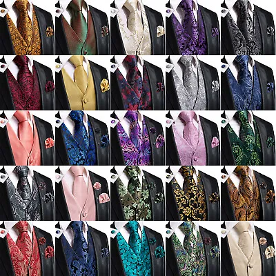 Buy Mens Vest Tie And Pocket Square Cufflinks Set Wedding Formal Tuxedo Gilet Jacket • 8.99£