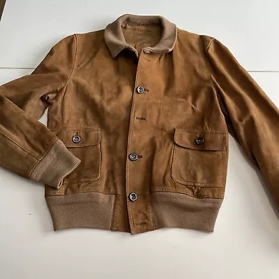 Buy Vintage Made In England Suede Bomber Jacket Sz S-M Approx Please See Measurement • 9.99£