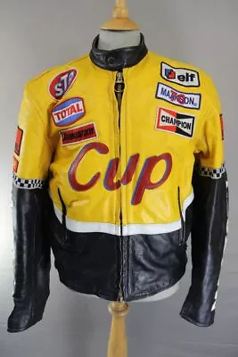 Buy Maakson Yellow, Black & White Cowhide Leather Sports/racing Biker Jacket 44 Inch • 59£