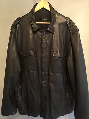 Buy Mens MARKS & SPENCER AUTOGRAPH Black Real Leather Military Style Jacket Size XXL • 12.99£